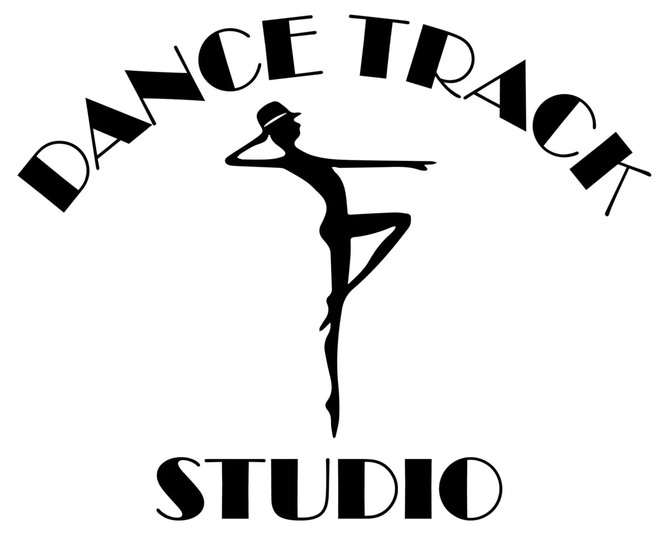 A black and white logo of a dance studio.